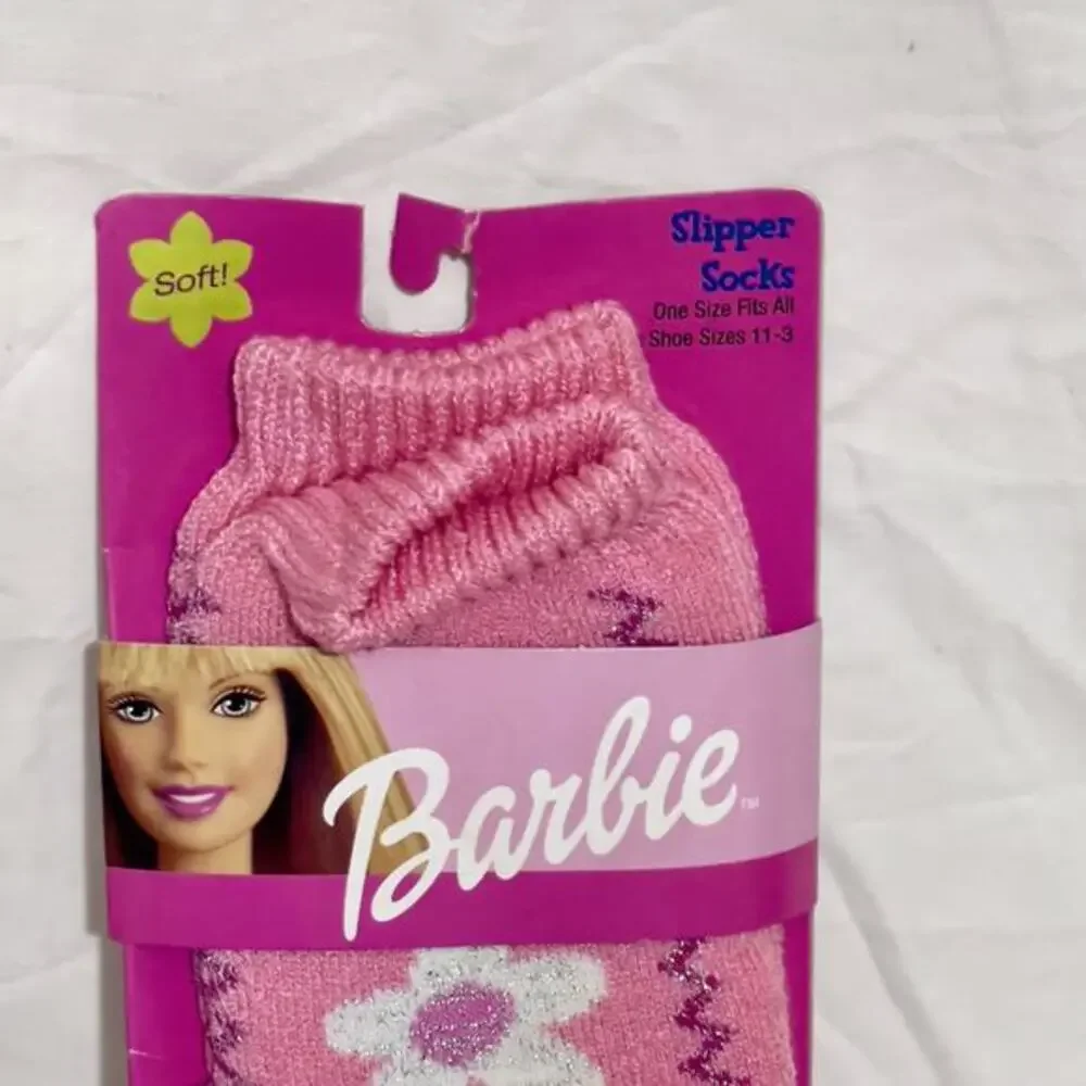 Vintage Barbie Slipper Socks One Size Fits All Kid Size 11-3 Soft Pink New 2000